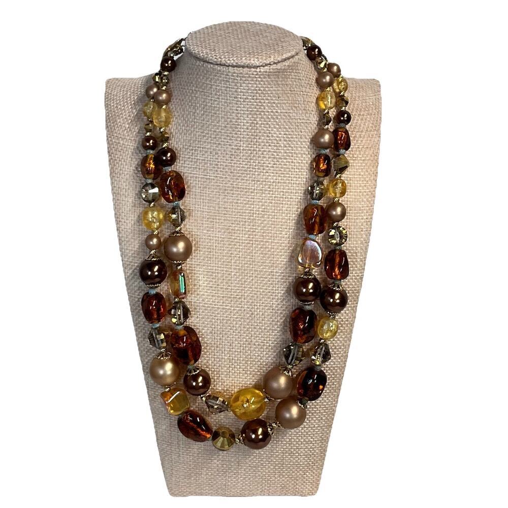Vintage Vendome Brown Gold Bronze Beaded Double Strand Necklace (#2B)